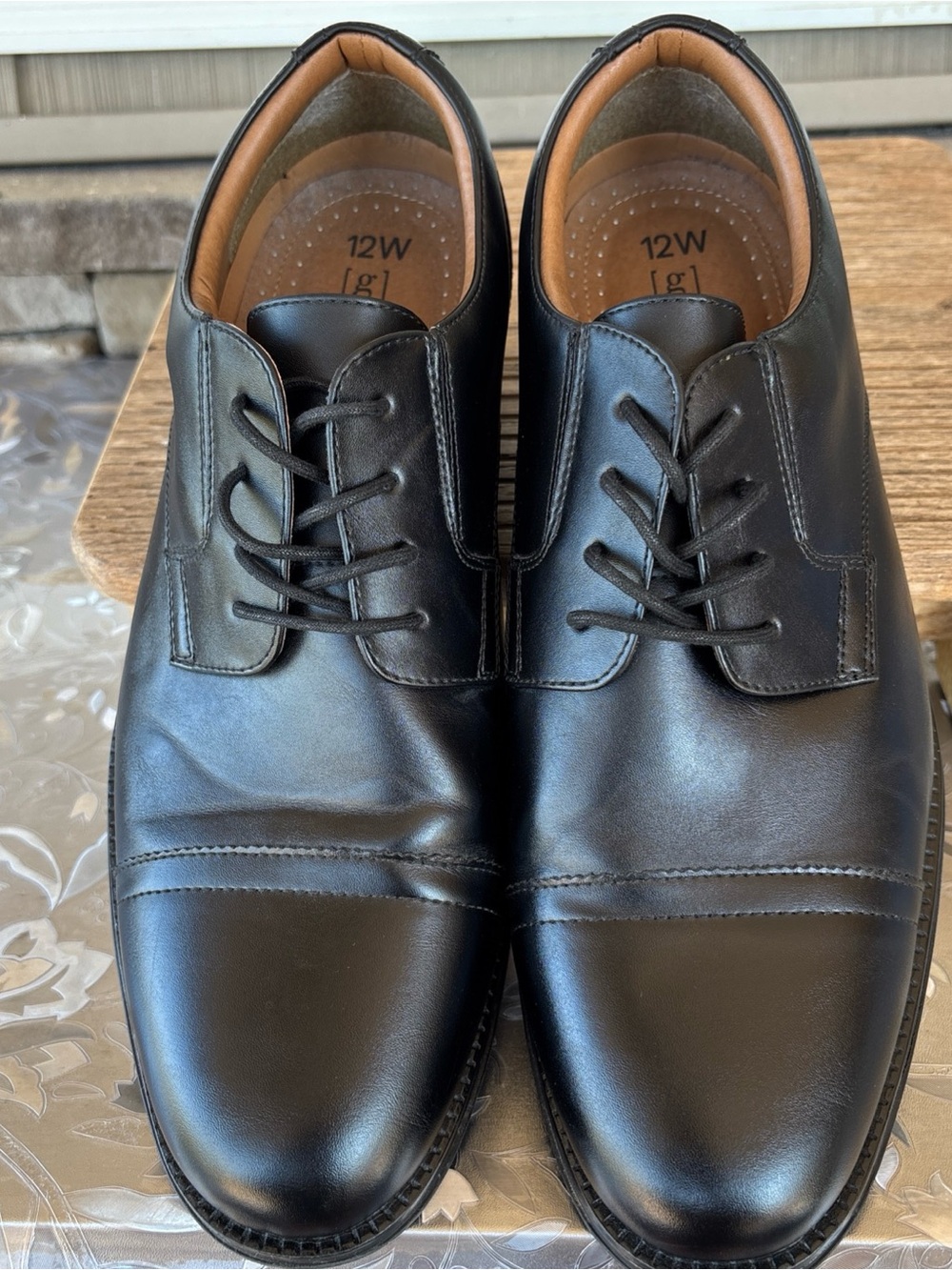 George Black Leather Cap-Toe Derby Shoes Men’s 12 Wide